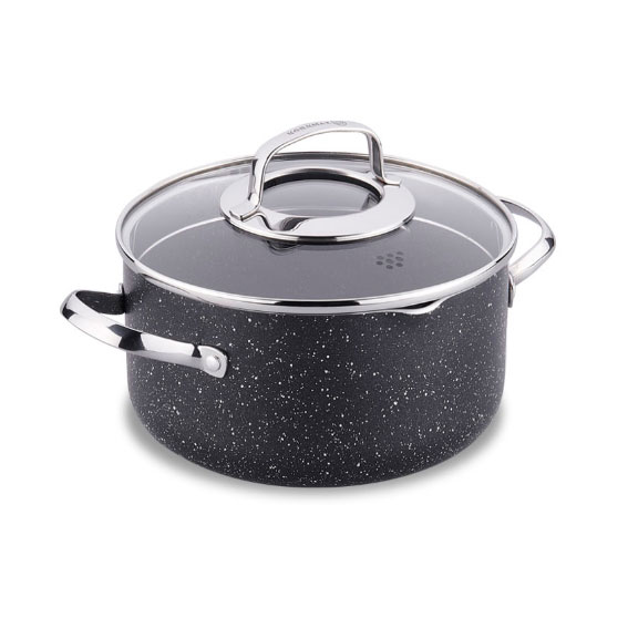 GRANITE COOKING POT WITH GLASS LID 20CM